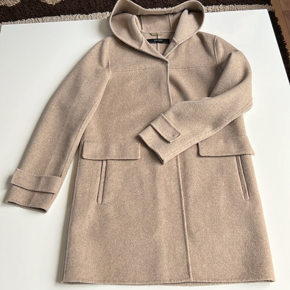 Zara high quality handmade wool blend oversized coat with hood, pockets